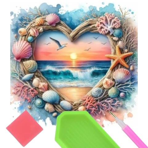 Haft Diamentowy Diamond Painting Mozaika Serce Plaża Muszle Morze