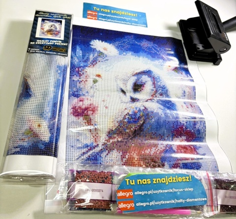 Haft Diamentowy Diamond Painting Mozaika Sowa Biała Kwiaty Piwonie Róże Fantasy