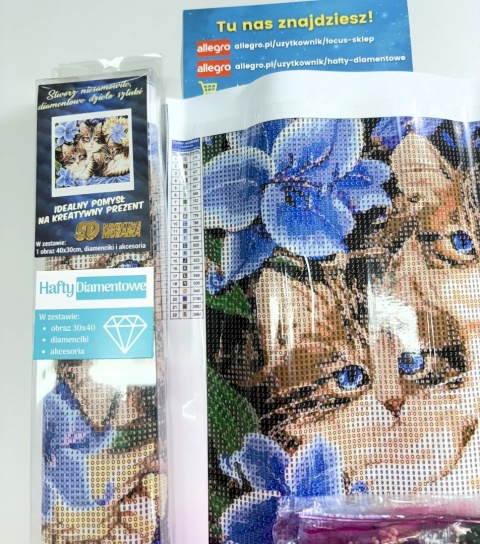HAFT DIAMENTOWY KWIATY KOTKI DLA DZIECI ZESTAW 5D