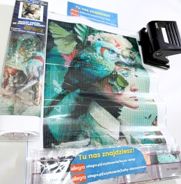 ) Haft Diamentowy Kobieta Kwiaty Ptak Mozaika Diamond Painting Zestaw