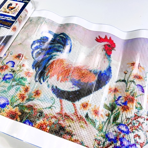 Haft Diamentowy Koguś Wieś Kwiaty Diamond Painting Mozaika Zestaw Kreatywny