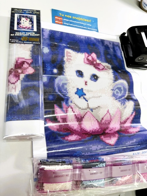Haft Diamentowy Kot Kotek Lilia Kwiat Diamond Painting Mozaika Zestaw