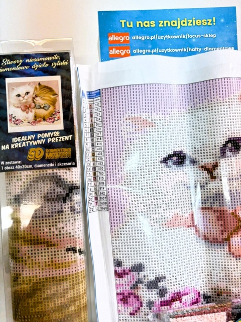 Haft Diamentowy Kotek Kotki Kwiaty Diamond Painting Mozaika Zestaw