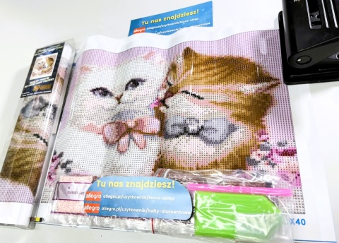 Haft Diamentowy Kotek Kotki Kwiaty Diamond Painting Mozaika Zestaw
