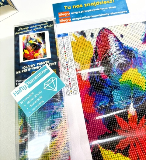 Haft Diamentowy Kotek Kwiaty Mozaika Diamond Paiting Zestaw Zwierzęta