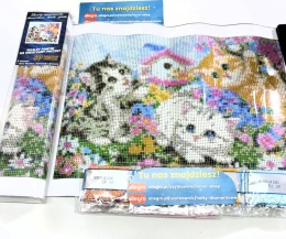 Haft Diamentowy Kotki Kwiaty Kot Kotek Mozaika Diamond Paiting Zestaw 5D