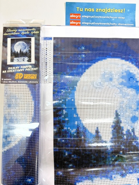 HAFT DIAMENTOWY LAS PEŁNIA KSIĘŻYC LAS ŚNIEG DIAMOND PAITING MOZAIKA ZESTAW