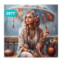 Haft Diamentowy Mozaika Diamond Painting Kobieta Parasol Ławka