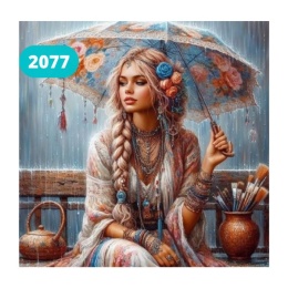 Haft Diamentowy Mozaika Diamond Painting Kobieta Parasol Ławka