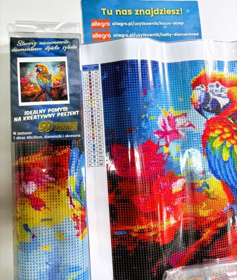 Haft Diamentowy Papuga Gałąź Drzewo Mozaika Diamond Painting Zestaw