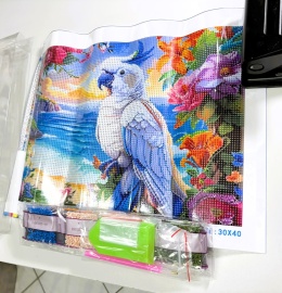 Haft Diamentowy Papuga Kwiaty Mozaika Diamond Painting Zestaw