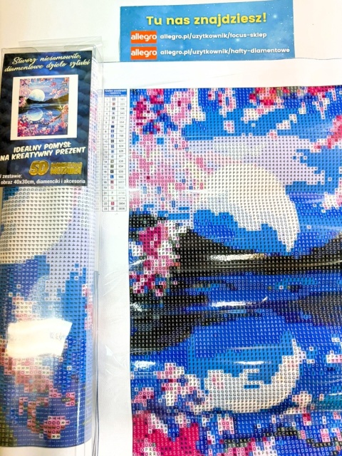 Haft Diamentowy Pełnia Księżyc Noc Drzewa Krajobraz Mozaika Diamond Painting Zestaw 5D
