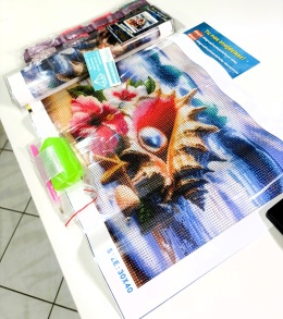 Haft Diamentowy Plaża Muszelka Perła Mozaika Diamond Painting Zestaw