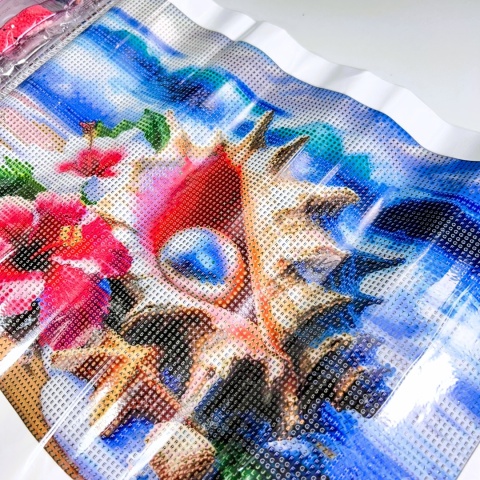 Haft Diamentowy Plaża Muszelka Perła Mozaika Diamond Painting Zestaw