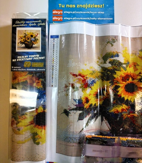 Haft Diamentowy Słoneczniki Kwiaty W Wazonie Diamond Painting Mozaika 5D
