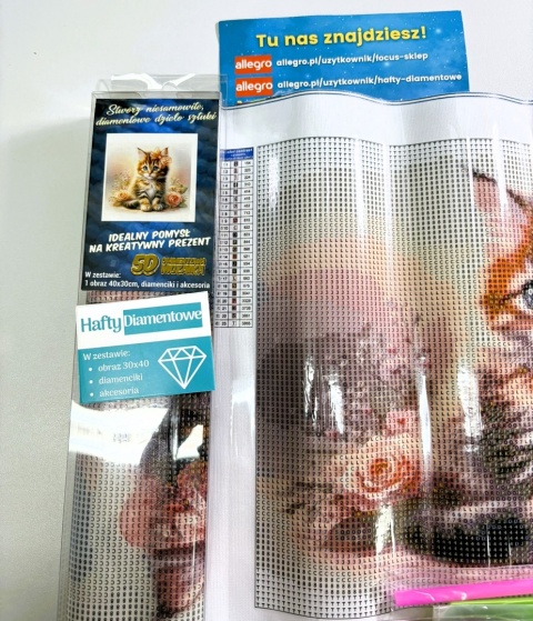Haft Diamentowy Mozaika Wyklejanka 30x40cm Diamond Painting Kwiaty Kotek