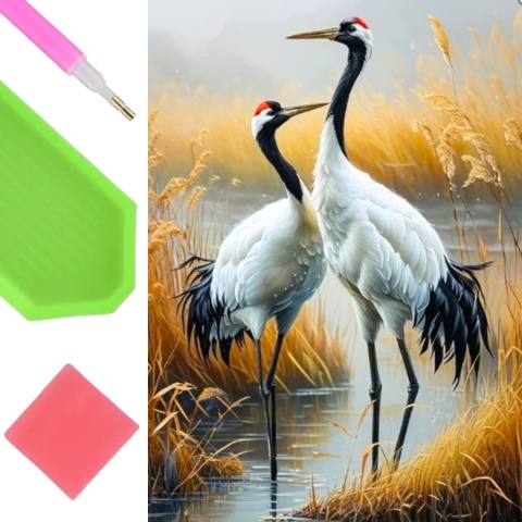 Haft Diamentowy Mozaika Wyklejanka 30x40cm Diamond Painting Żuraw Czapla 5D
