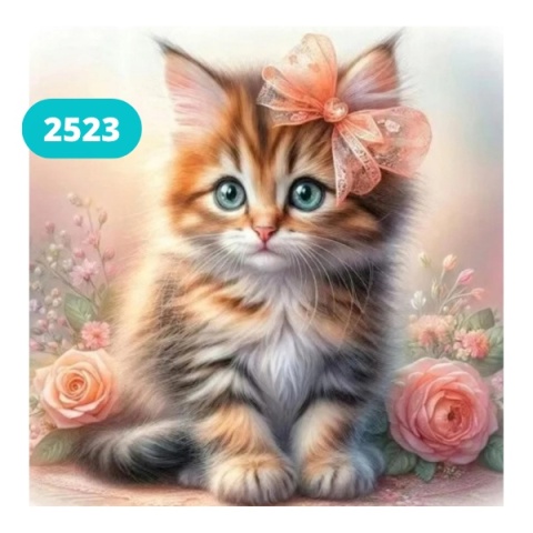 Haft Diamentowy Mozaika Wyklejanka 30x40cm Diamond Painting Kwiaty Kotek
