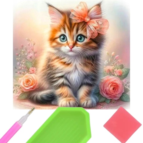 Haft Diamentowy Mozaika Wyklejanka 30x40cm Diamond Painting Kwiaty Kotek