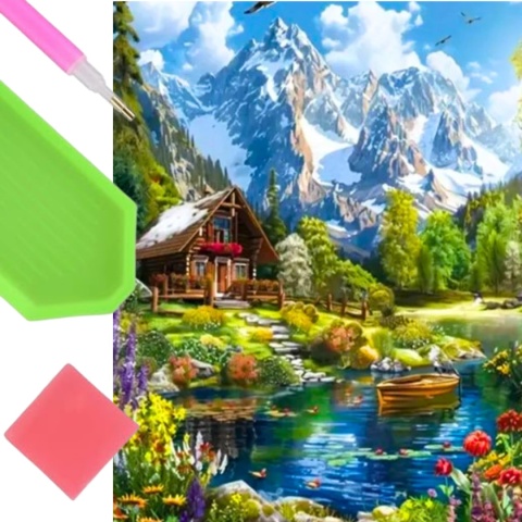 Haft Diamentowy Mozaika Wyklejanka 30x40cm Diamond Painting Kwiaty Góry