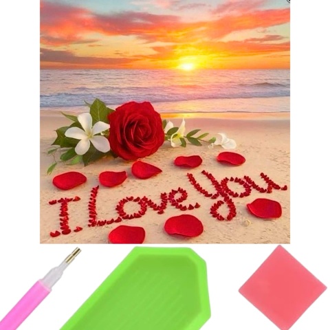 Haft Diamentowy Mozaika Wyklejanka 30x40cm Plaża Kwiaty Róże I love You 5D