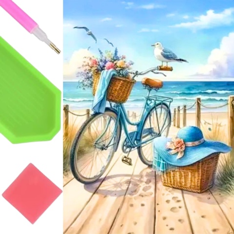 Haft Diamentowy Mozaika Wyklejanka 30x40cm Diamond Painting Lato Rower Plaża