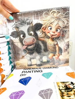 Haft Diamentowy Na Twardym Płótnie 7D Diamond Painting Mozaika Krowa Wieś