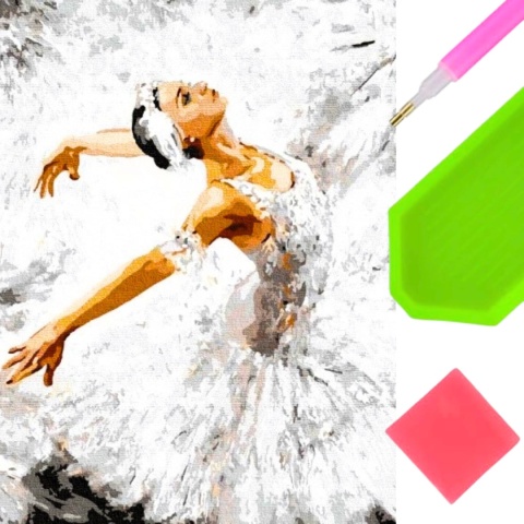 Haft Diamentowy Baletnica Sukienka Biała Kobieta Mozaika Diamond Painting Zestaw