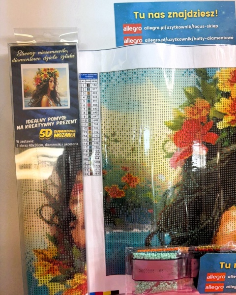 Haft Diamentowy Dziewczyna Kobieta Kwiaty Wianek Diamond Painting Mozaika