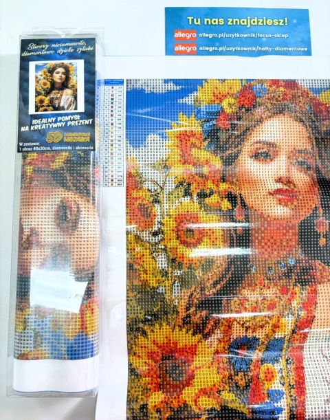 Haft Diamentowy Kobieta Słowianka Kwiaty Słoneczniki Mozaika Diamond Painting Zestaw