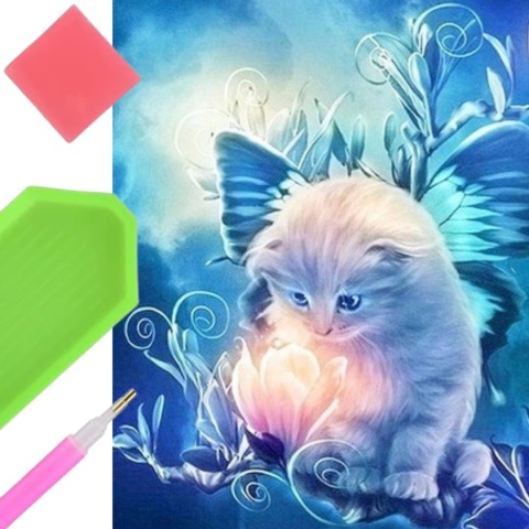 Haft Diamentowy Kot Kwiat Mozaika Diamond Paiting Zestaw Kreatywny 5D