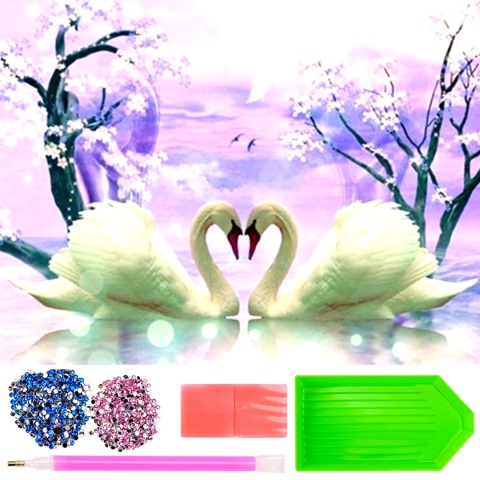 Haft Diamentowy Łabędzie Kwiaty Drzewa Mozaika Diamond Painting Zestaw 5D