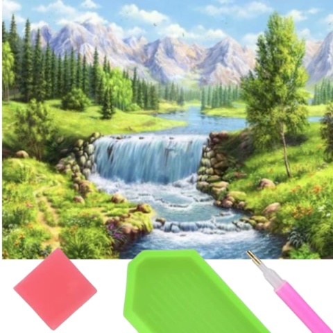 Haft Diamentowy Mozaika Diamond Painting Wodospad Krajobraz Pejzaż