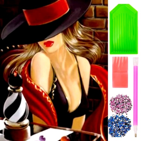 Haft Diamentowy Mozaika Kobieta w Kapeluszu Diamond Painting