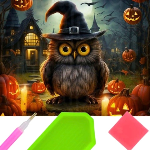 Haft Diamentowy Sowa Dynia Halloween Mozaika Diamond Painting Zestaw