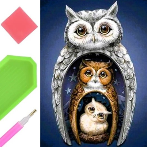 Haft Diamentowy Sowy Trzy Sowa Ptak Mozaika Diamond Painting Zestaw 5D